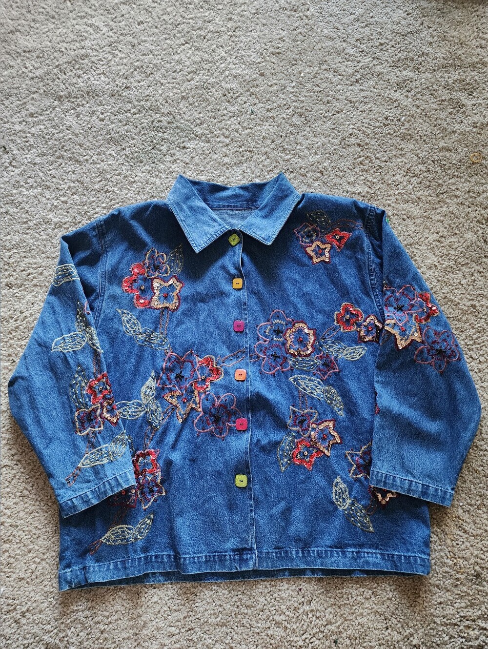 Diane Gilman Jacket Tag Removed Embroidered Colorful Denim Size 2X